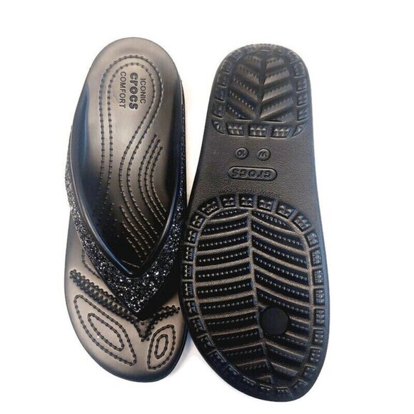 CROCS Sloane Glitter Wedge Flip Flops Womens Size 10 Lightweight Slip On Sandals - Picture 8 of 9